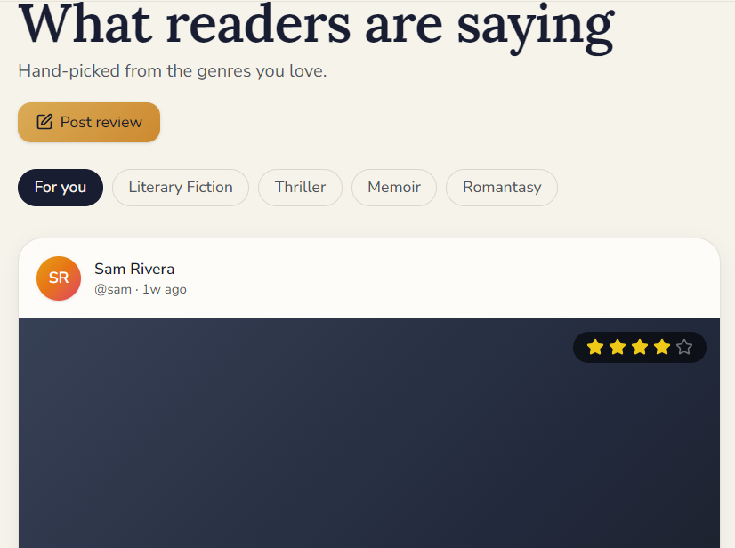 Genre-curated reader feed